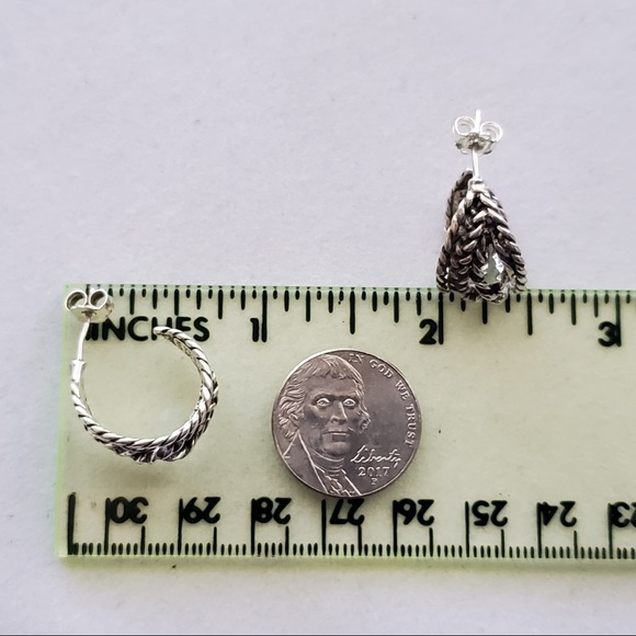 ISRAEL LIRM Sterling Woven J-Shaped Post Earrings - Picture 10 of 11